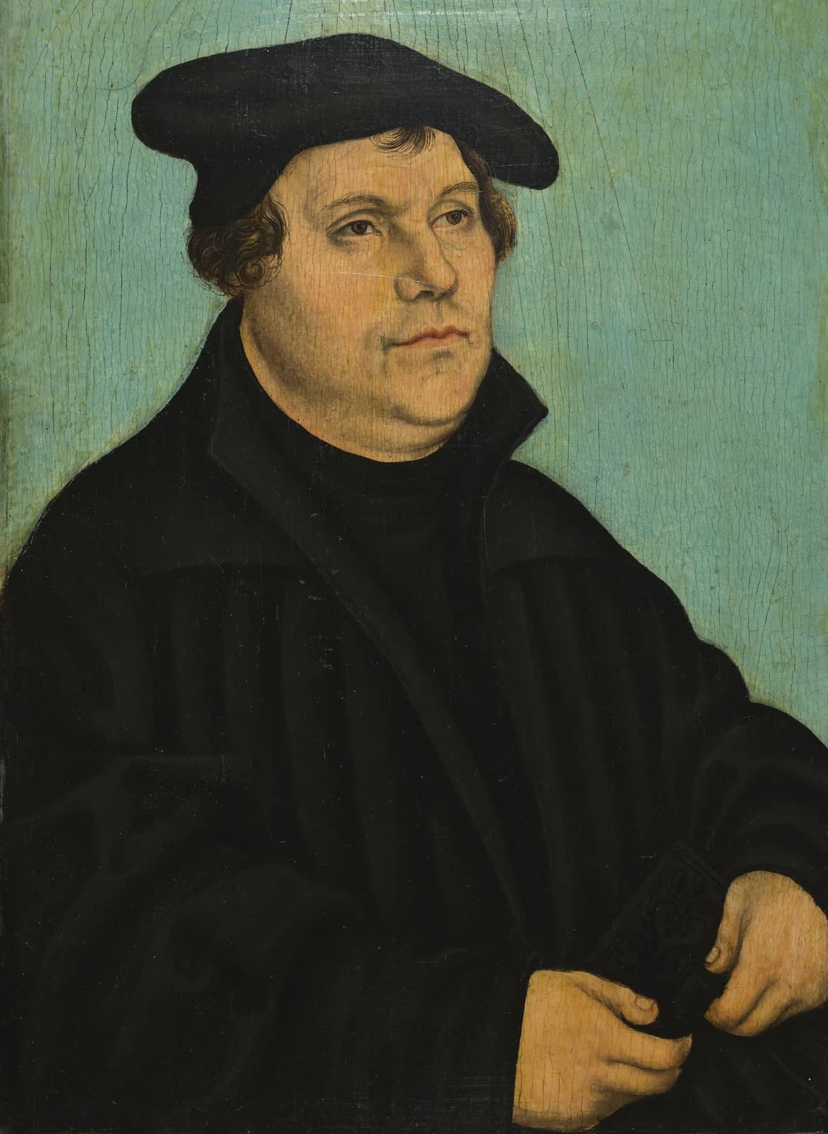 Portrait of Martin Luther in dark academic dress